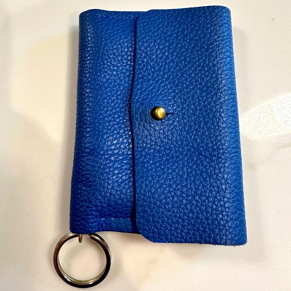 Handmade Blue Soft Leather Key Card Holder Wallet Unisex